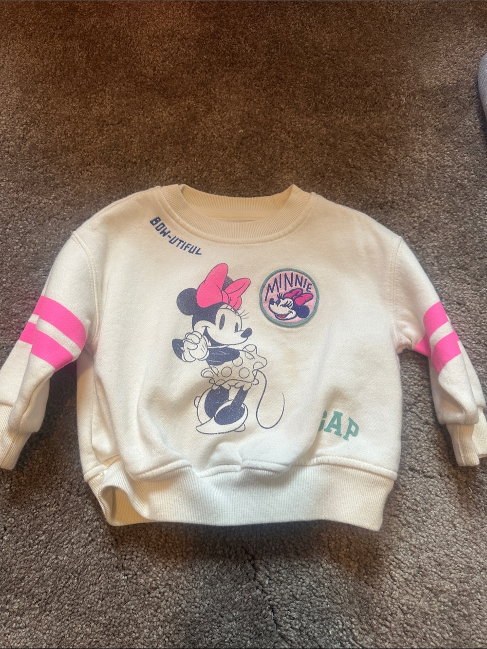 GAP Cream Minnie Mouse Sweatshirt with Pink Accents